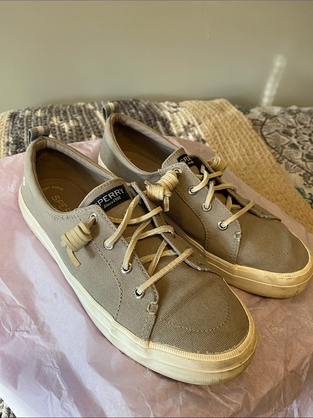 Sperry Canvas Lace-Up Sneakers in Taupe with Cream Sole
